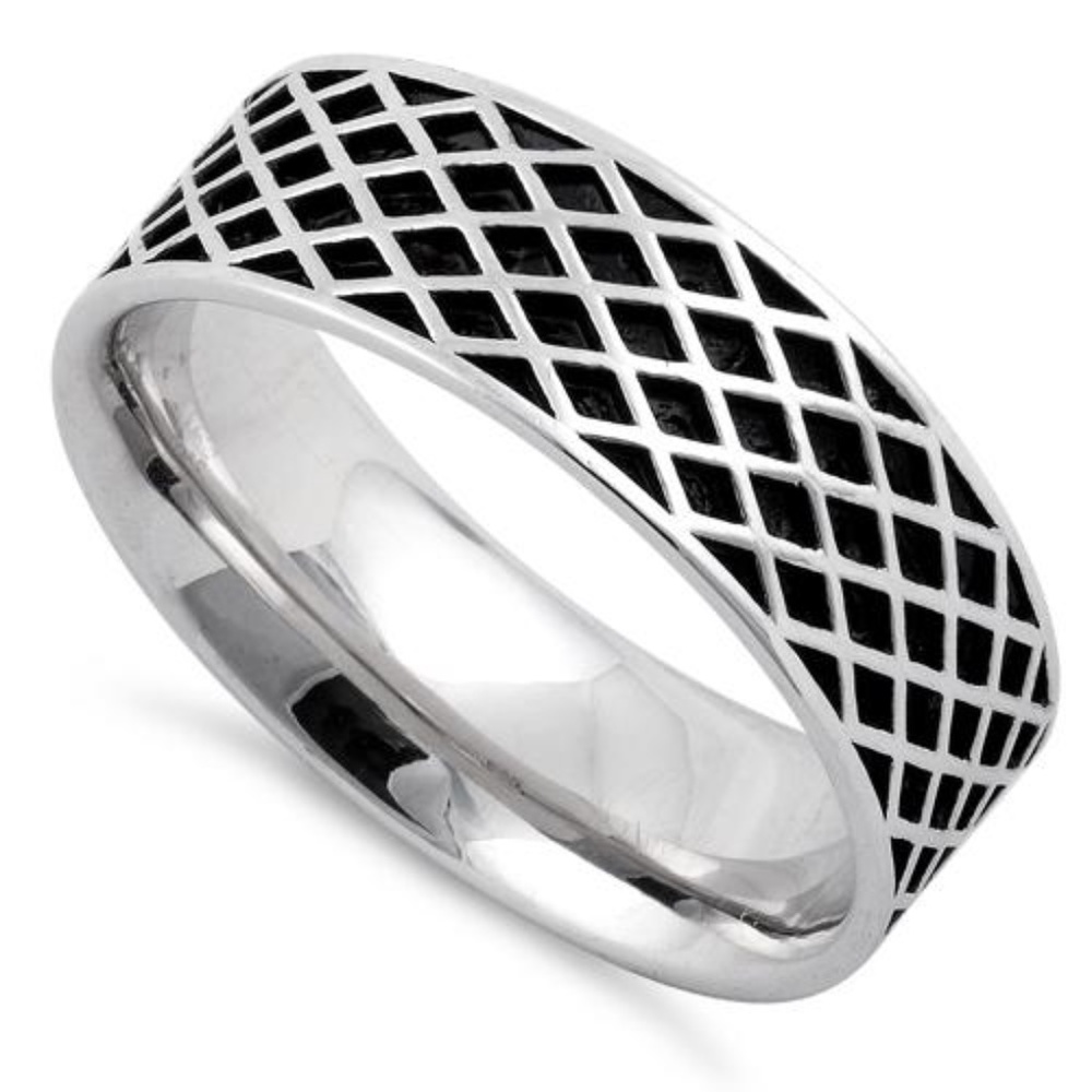 Sterling Silver Diamond Line Pattern Wedding Ring